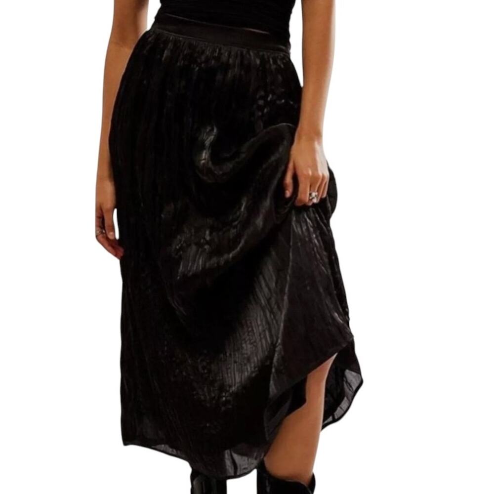 Free People New Vera City Black Pleated Maxi Ankle Skirt with Pockets 2 NWT